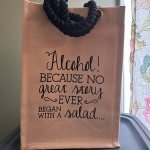 Wine Bag Canvas Tote with Black Rope Handles, gift bag, Christmas, festive